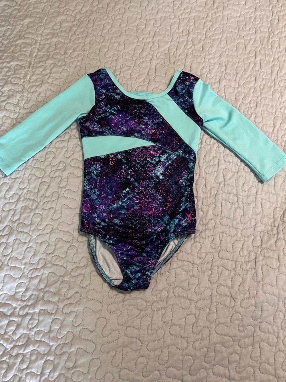 Girls' Sparkle Galaxy Gymnastics Leotard in Teal and Purple